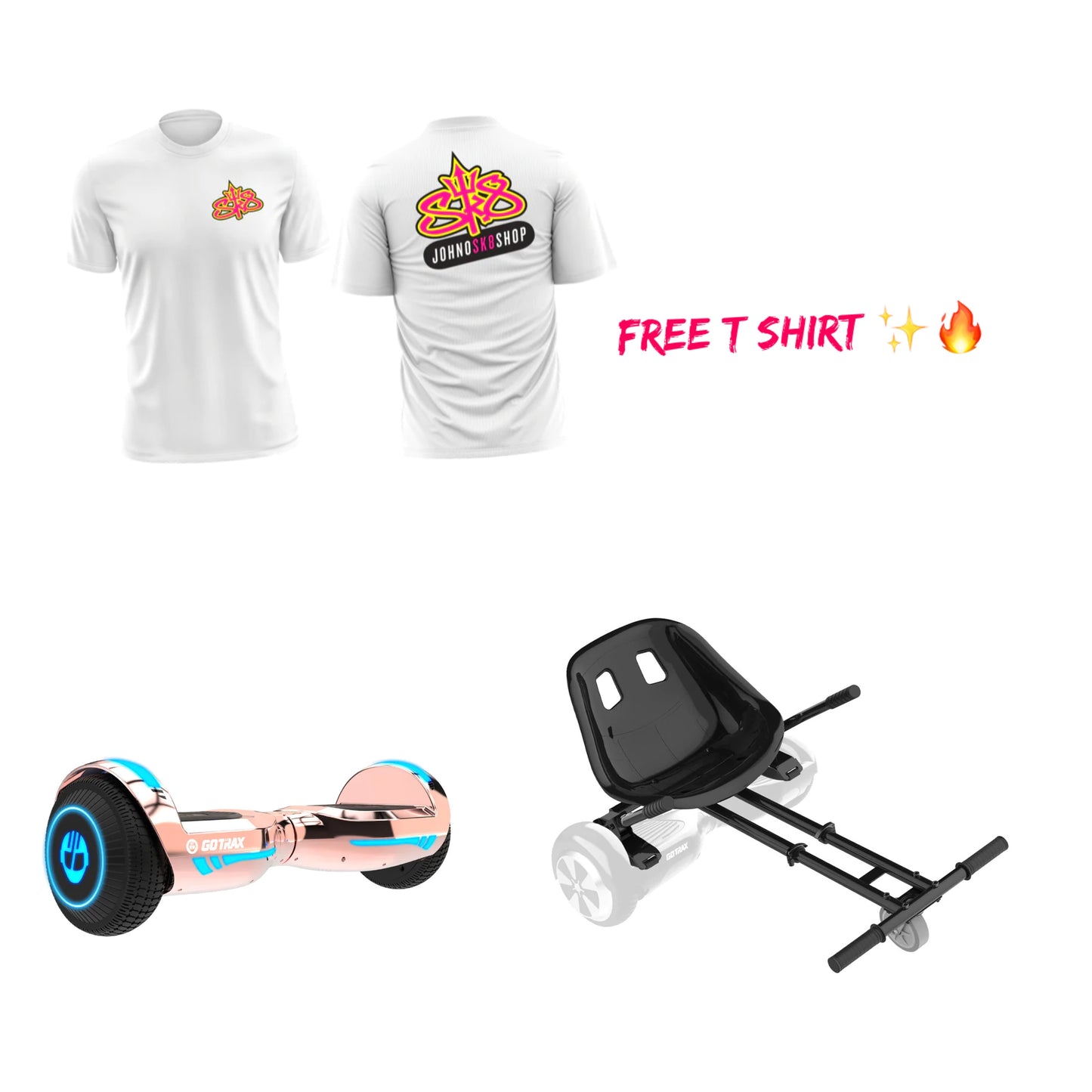 GOTRAX HOVERBOARD AND HOVERKART BUNDLE (FREE Johno's Skate Shop T-Shirt) LIMITED AMOUNT