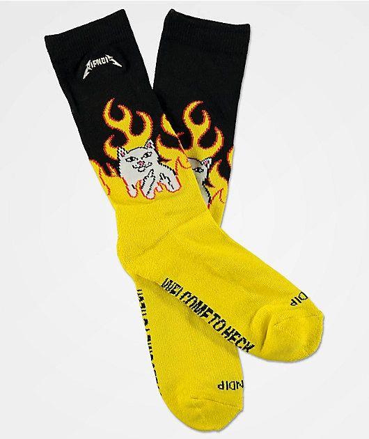RIPNDIP Welcome To Heck Black & Yellow Crew Socks - Johno's Skate