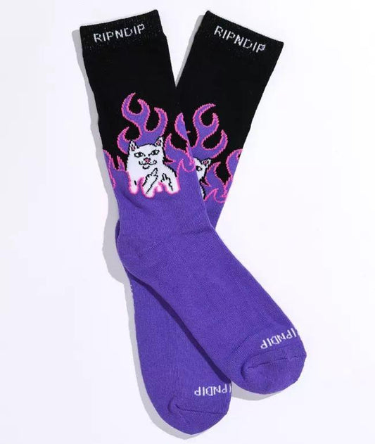 RIPNDIP Welcome To Heck Black, Purple, & Pink Crew Socks - Johno's Skate