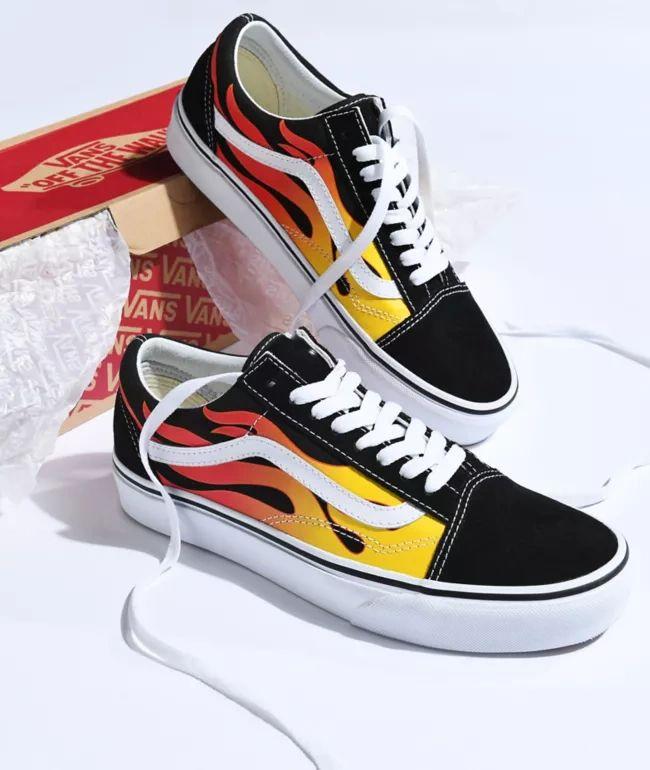 Vans Old Skool Flame Black & White Skate Shoes - Johno's Skate