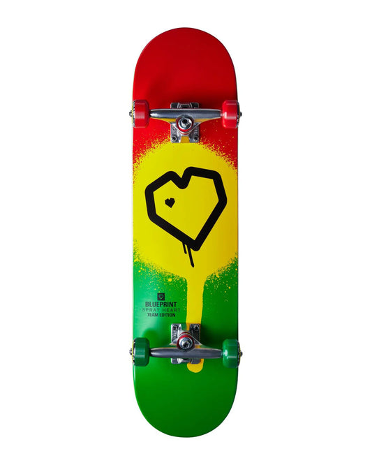 BLUEPRINT SPRAY HEART COMPLETE SKATEBOARD RASTA 8.0