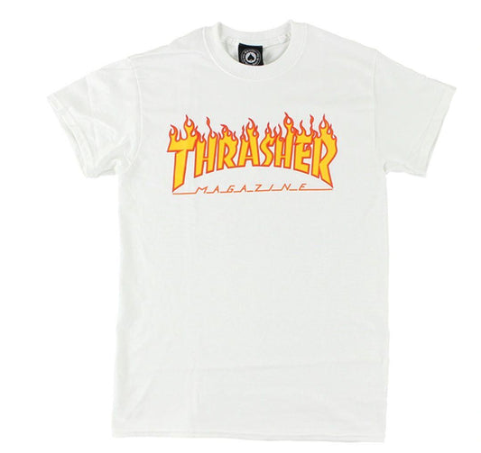 T Shirt- THRASHER FLAME WHITE - Johno's Skate