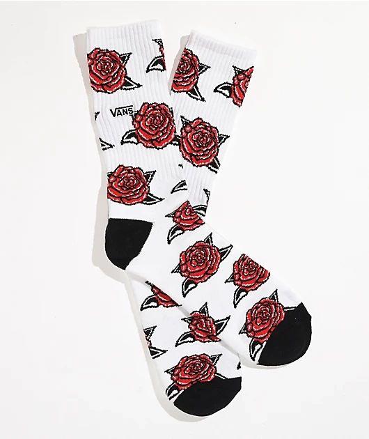 Vans Red Rose White Crew Socks - Johno's Skate